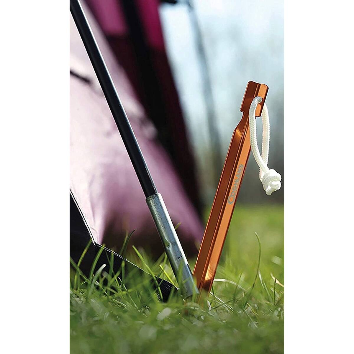 Alt View 2. Coghlan’s - Coghlan's Ultralight Tent Stakes 9" w/ Pull Cord (4 Pack), Backpacking Camping - Orange.