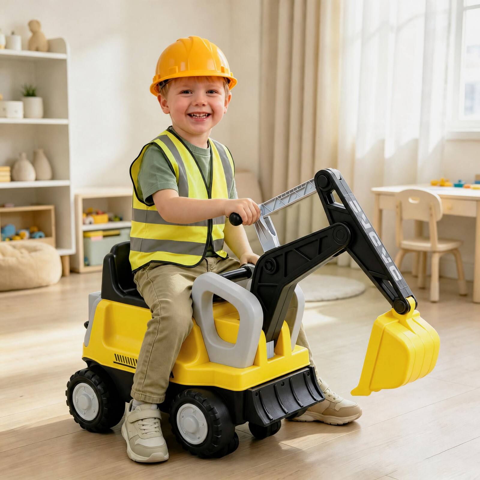 Alt View 3. Costway - Costway Toddler Ride-On Tractor with Detachable Trailer, Foot-Powered Sliding Car - Yellow.