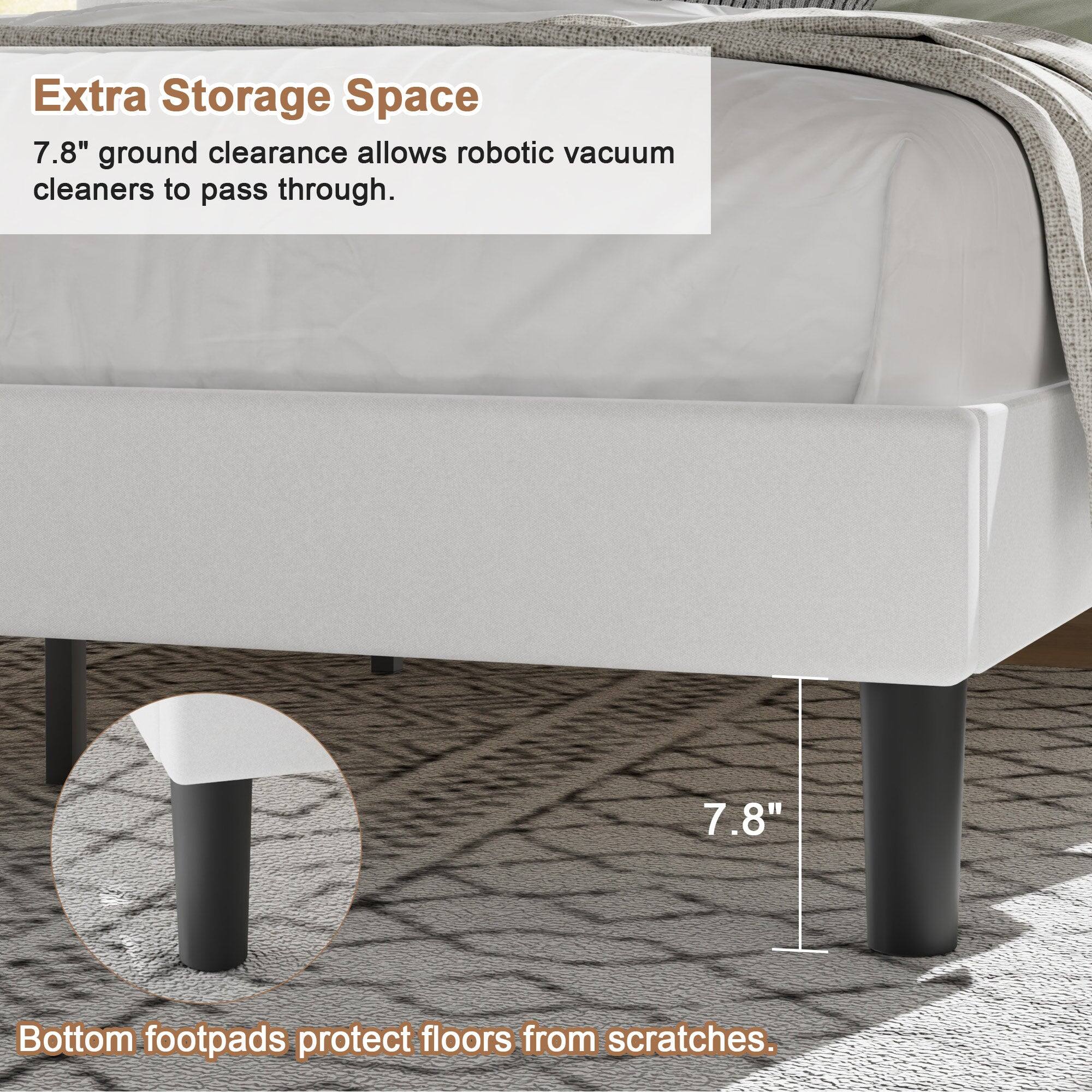 Extra Storage Space  
7.8" ground clearance allows robotic vacuum cleaners to pass through.  

Bottom footpads protect floors from scratches.