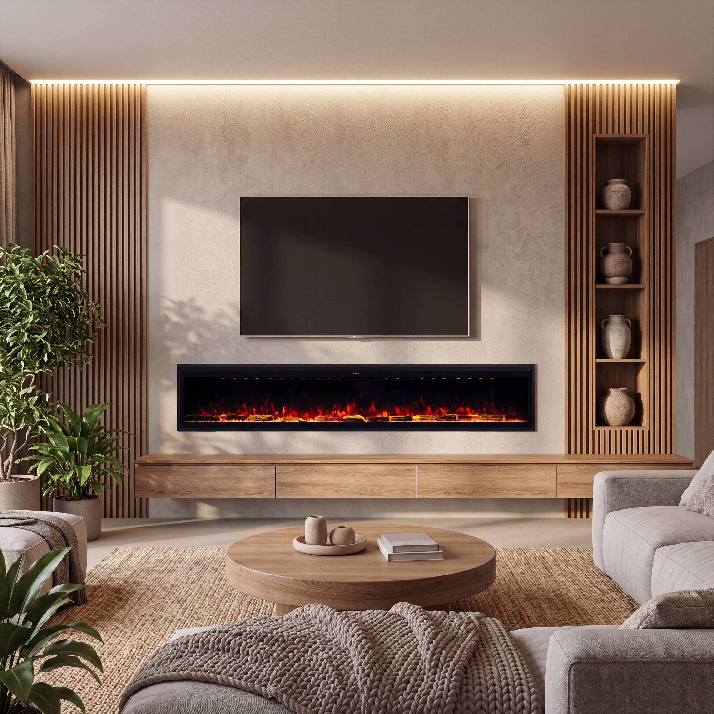 Alt View 2. Mondawe - 88" Electric Fireplace w/ 13 Flame Colors, WiFi App and Smart Control - Black.