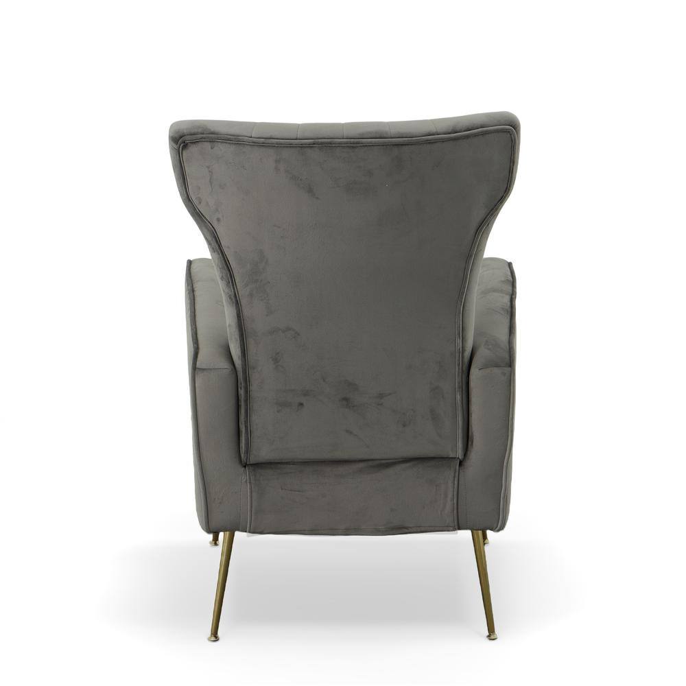 Alt View 1. Carolina Chair & Table - Cela Velvet Upholstered Wingback Chair - Grey - Grey.