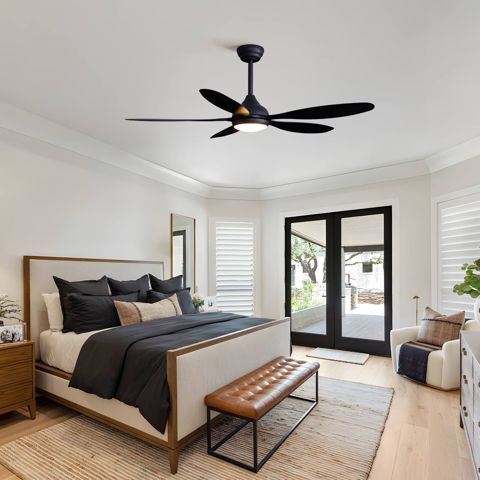 Left. Siljoy - 52 Inch 5 Blade Matte Black Modern Ceiling Fan with Dimmable LED Light Remote and App Control for Bedroom Living Room - Matte Black.