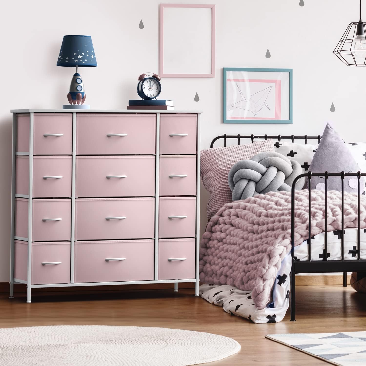 Alt View 1. Sorbus - Sorbus Fabric Dresser for Kids Bedroom, Chest of 12 drawers, Tall Storage Tower, Clothing Organizer - Pink.