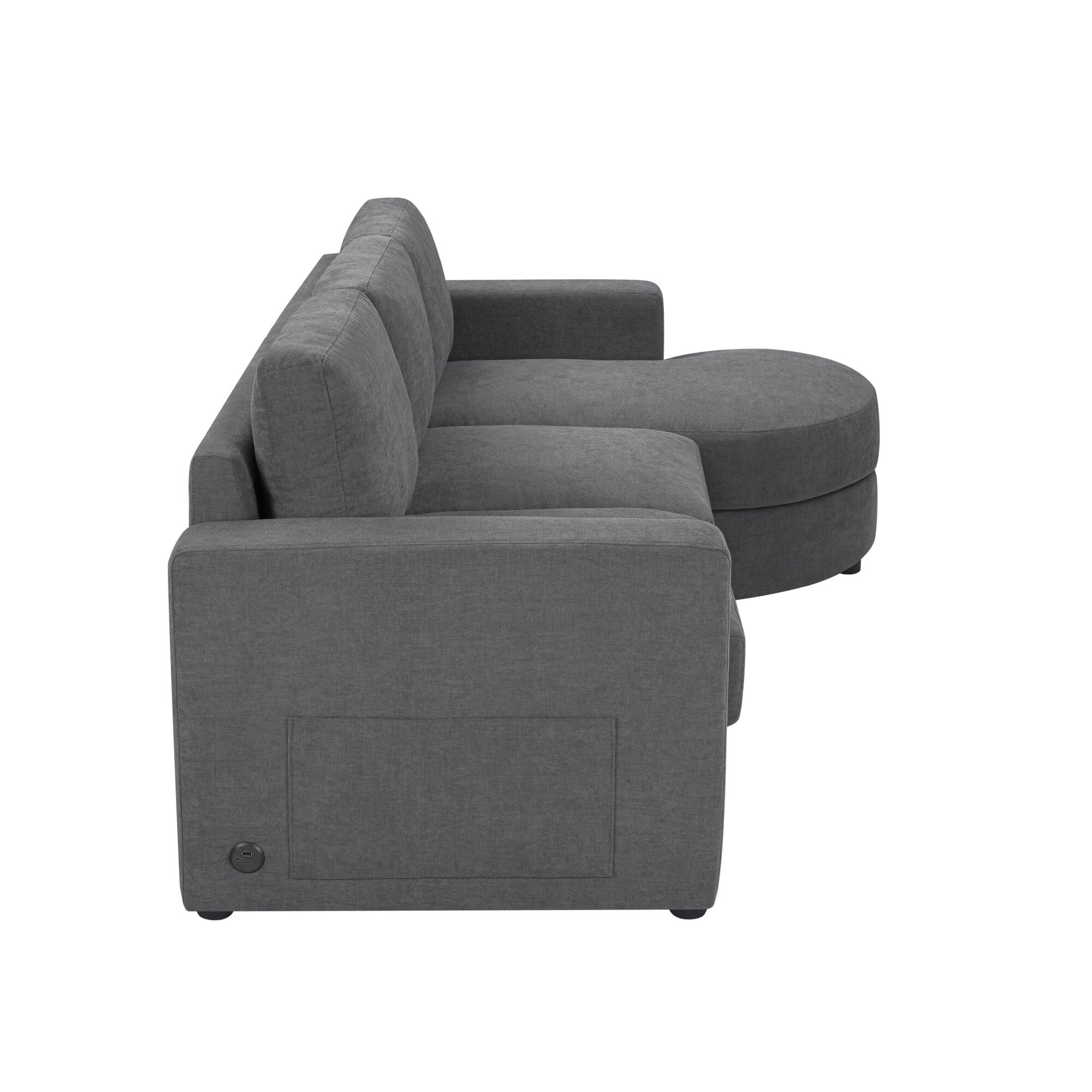 Alt View 7. Boyel Living - Modern 84.6 inch Sectional L-shaped Sofa Couch with Curved Chaise Lounge USB Ports and Side Storage Pockets in Gray - Gray.