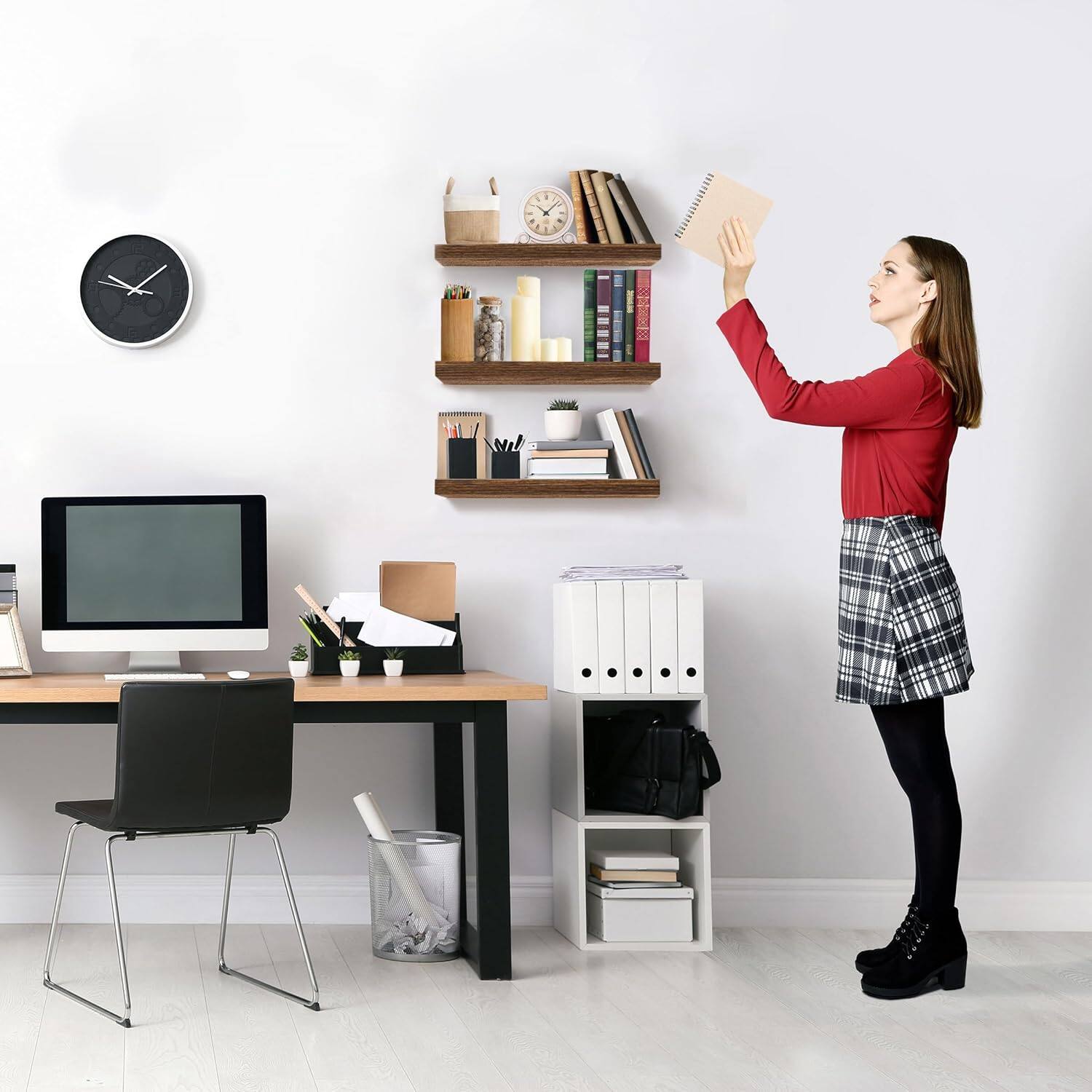 Alt View 5. Sorbus - 3 Pack (16"x5") Sorbus Floating Wall Shelves for Bedroom, Decor, Kitchen, Living Room - for Trophies, Frames, Bookshelf - Walnut.