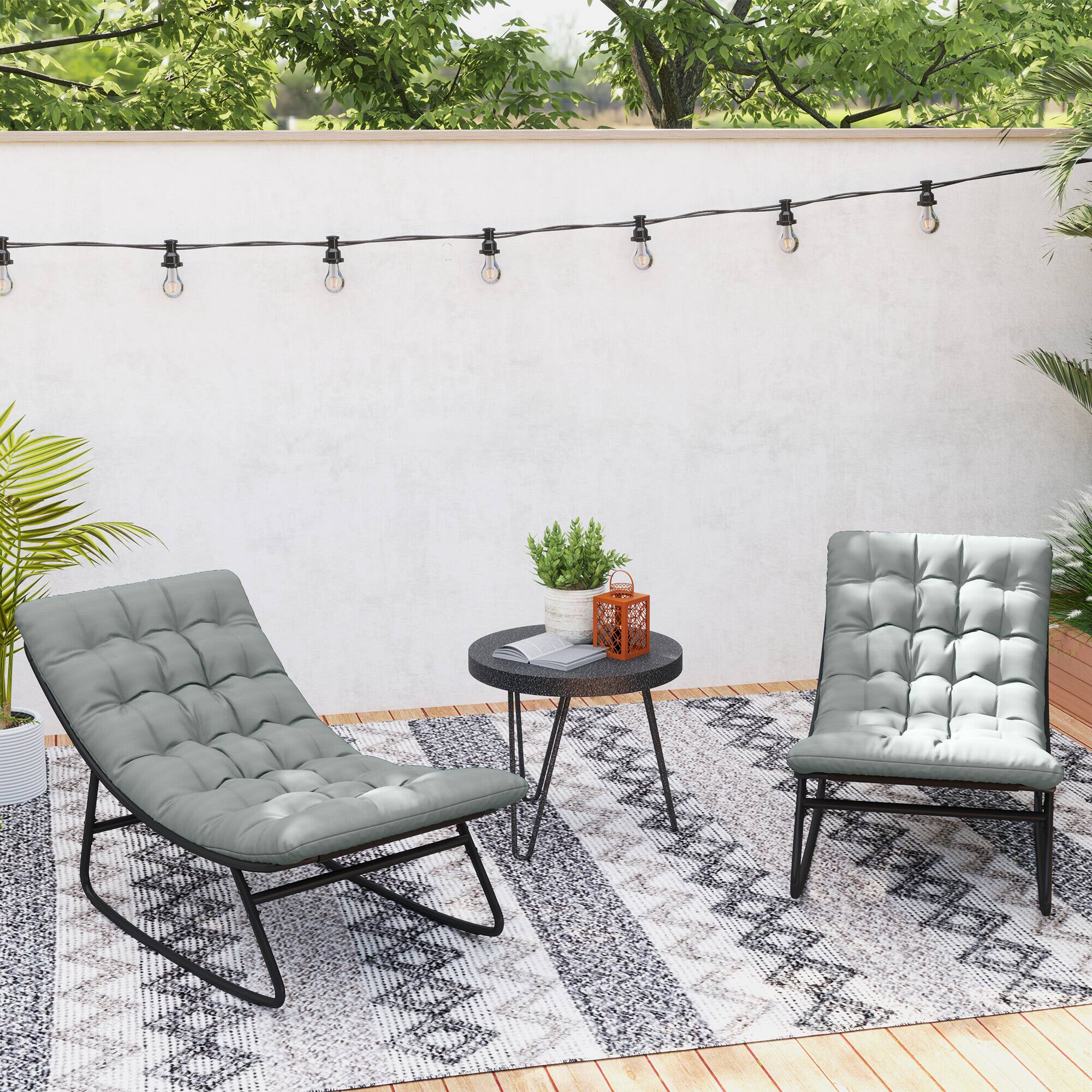 Alt View 4. Outsunny - Outdoor Rocking Chairs Set of 2 with Thick Cushions, Patio Rocking Chairs with Mesh Deep Seat, Steel Frame - Dark Gray.