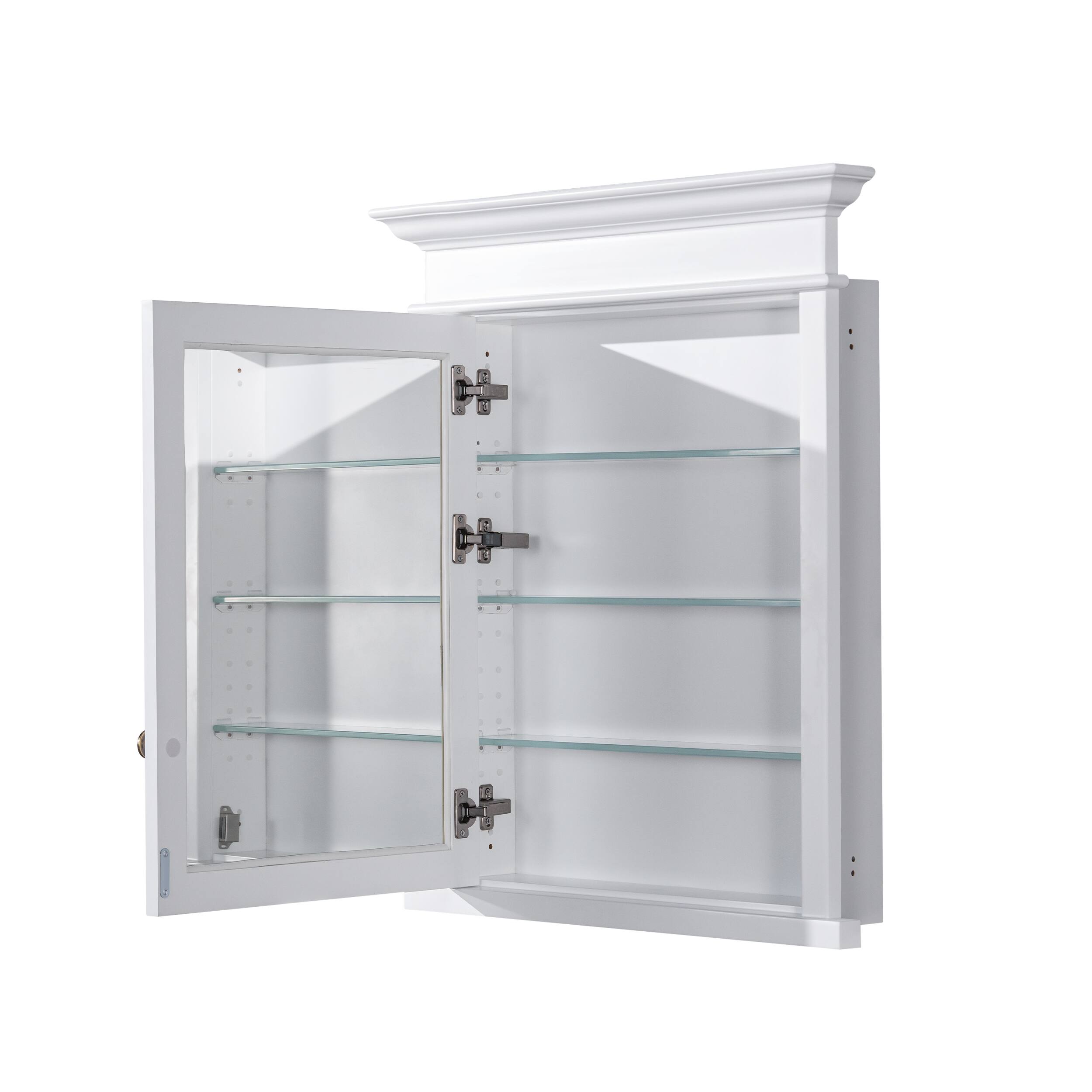 Alt View 7. WELLFOR - 26-Inch W x 36-Inch H Recessed Solid Rubberwood Medicine Cabinet with Left-Hinged Mirrored Door - White.