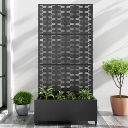 PexFix - 72 in. H x 35 in. W Brick Pattern Rectangle Metal Planter Box Raised Garden Beds with Trellis-Ideal for Balcony - Black