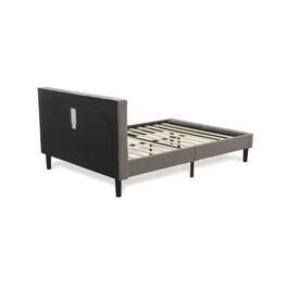 East West Furniture - NLF-14-Q Nolan Platform Bed Frame-Button Tufted Brown Taupe Velvet Fabric Upholstery Headboard & Footboard - Black