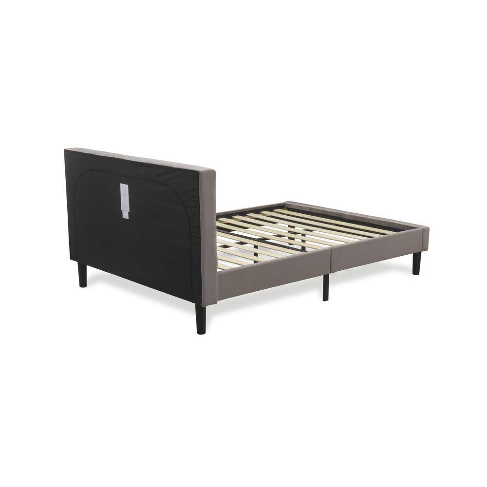 Front. East West Furniture - NLF-14-F Nolan Platform Bed - Button Tufted Brown Taupe Velvet Fabric Padded Headboard & Footboard - Black.