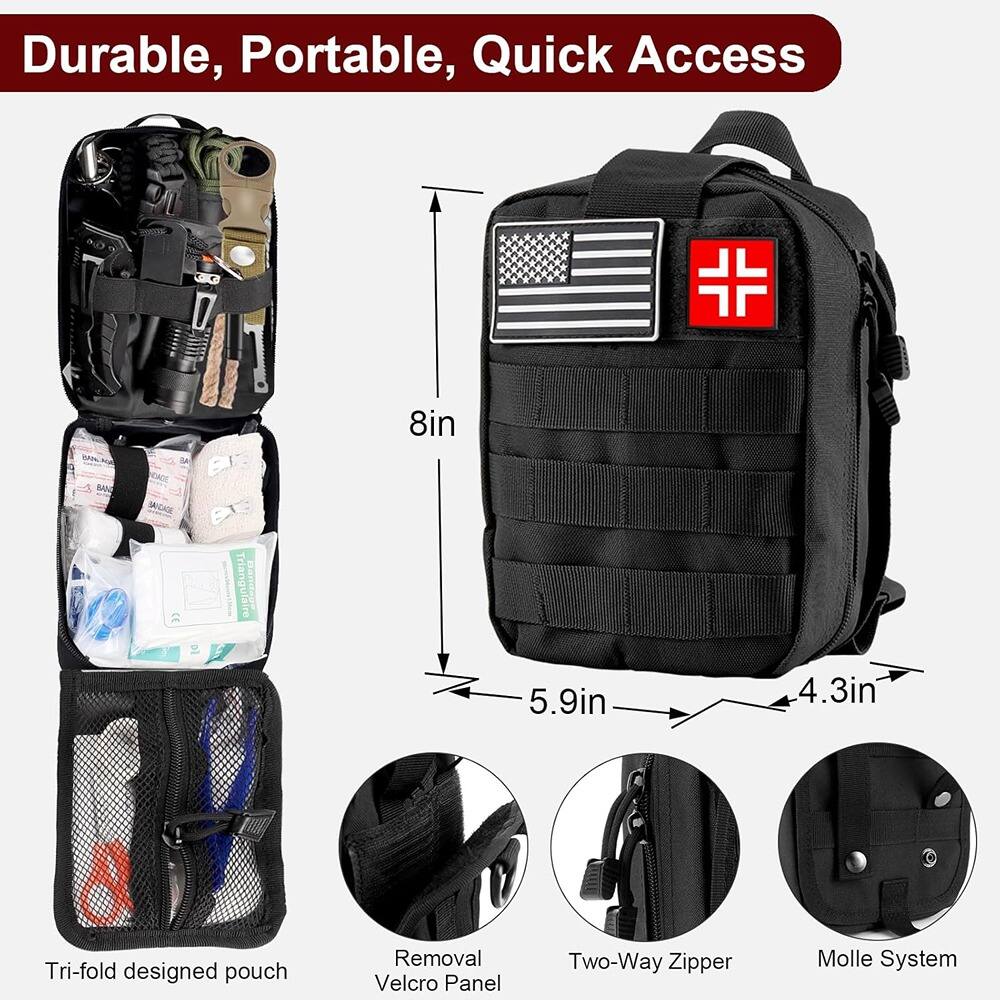 Durable, Portable, Quick Access

8in x 5.9in x 4.3in Tri-fold designed pouch

Removal Velcro Panel

Two-Way Zipper

Molle System