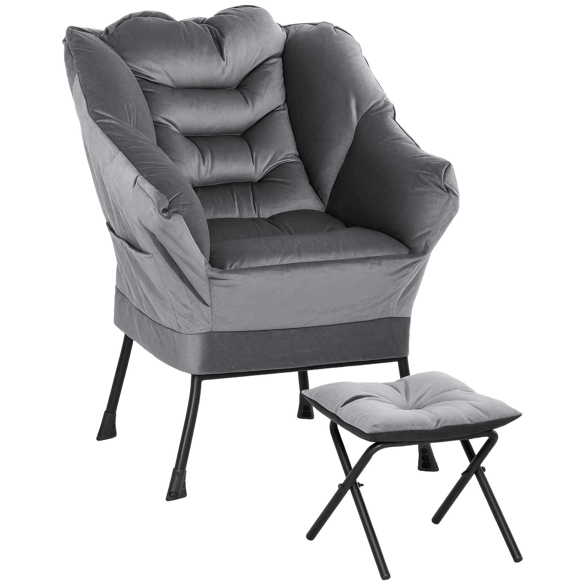 Front. Homcom - Modern Recliner Chair with Ottoman - Fabric Lounge Armchair, Leisure Sofa & Footstool Set for Living Room - Gray.