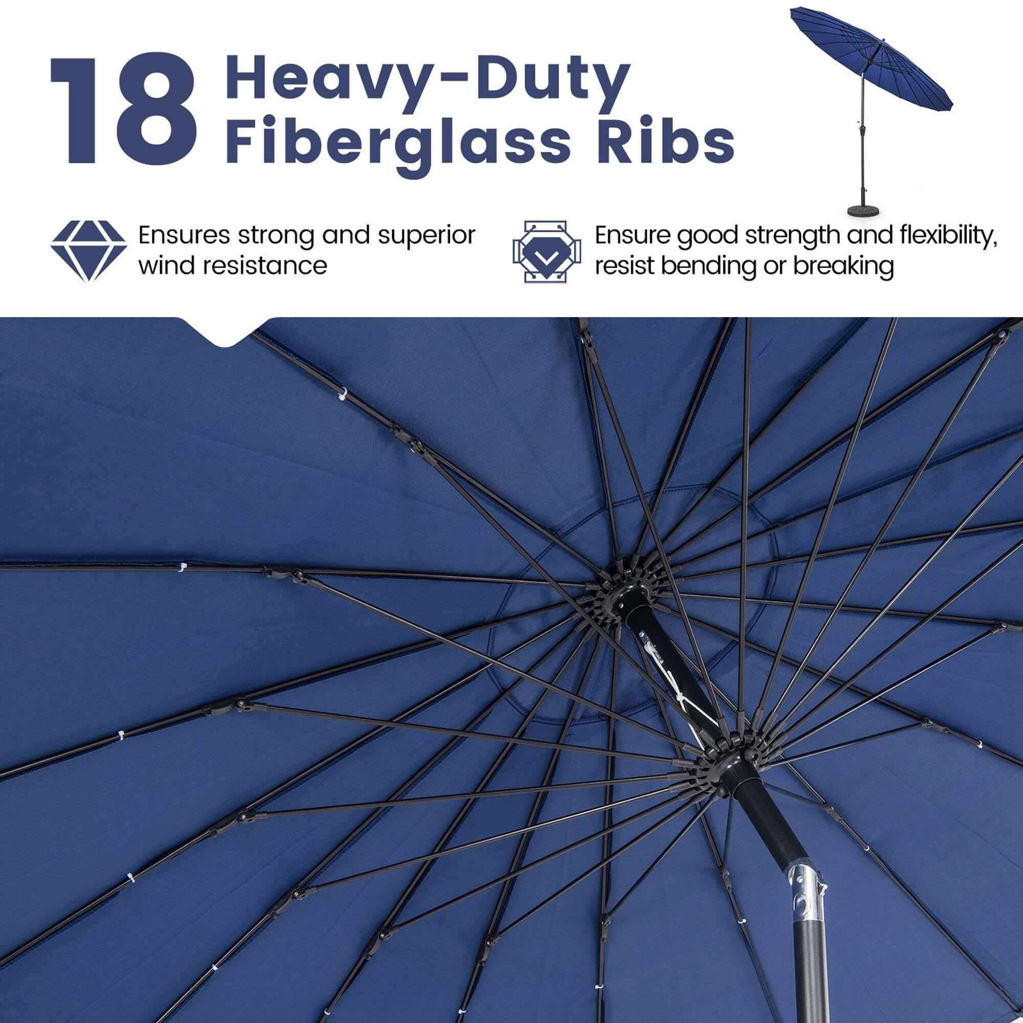 18 Heavy-Duty Fiberglass Ribs: Ensures strong and superior wind resistance, ensuring good strength and flexibility.