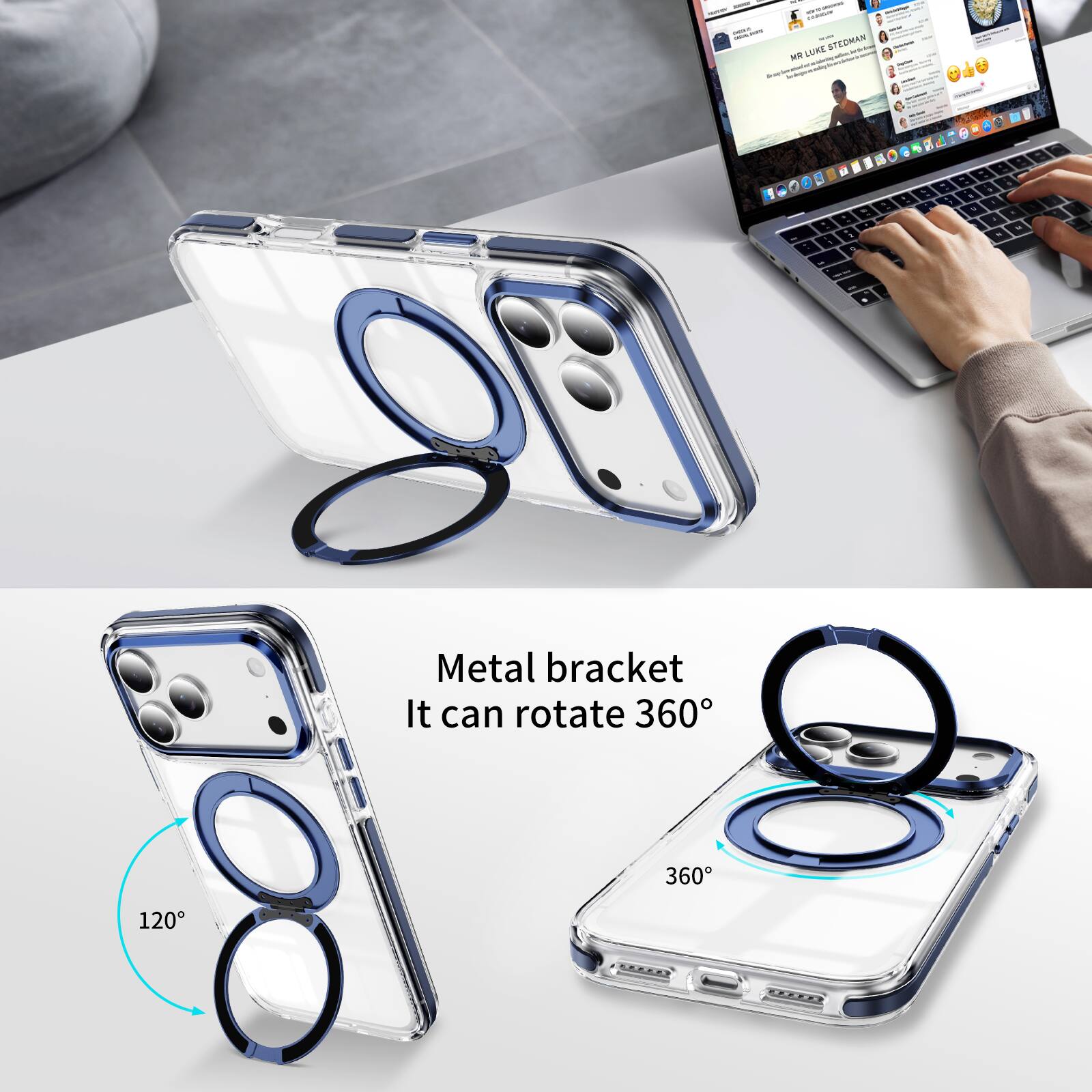 Metal bracket  
It can rotate 360°  
120°