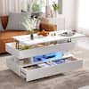 Front. Bestier - Lift Top Coffee Table with Storage, Modern LED Lighted Coffee Table with 2 Drawers and Open Shelf for Living Room - White.