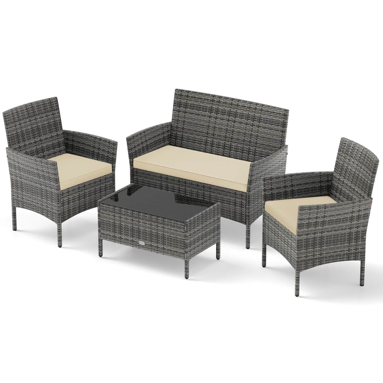 Front. Costway - Costway 4 PCS Patio Furniture Set with Washable Cushions and Tempered Glass Coffee Table - Beige.