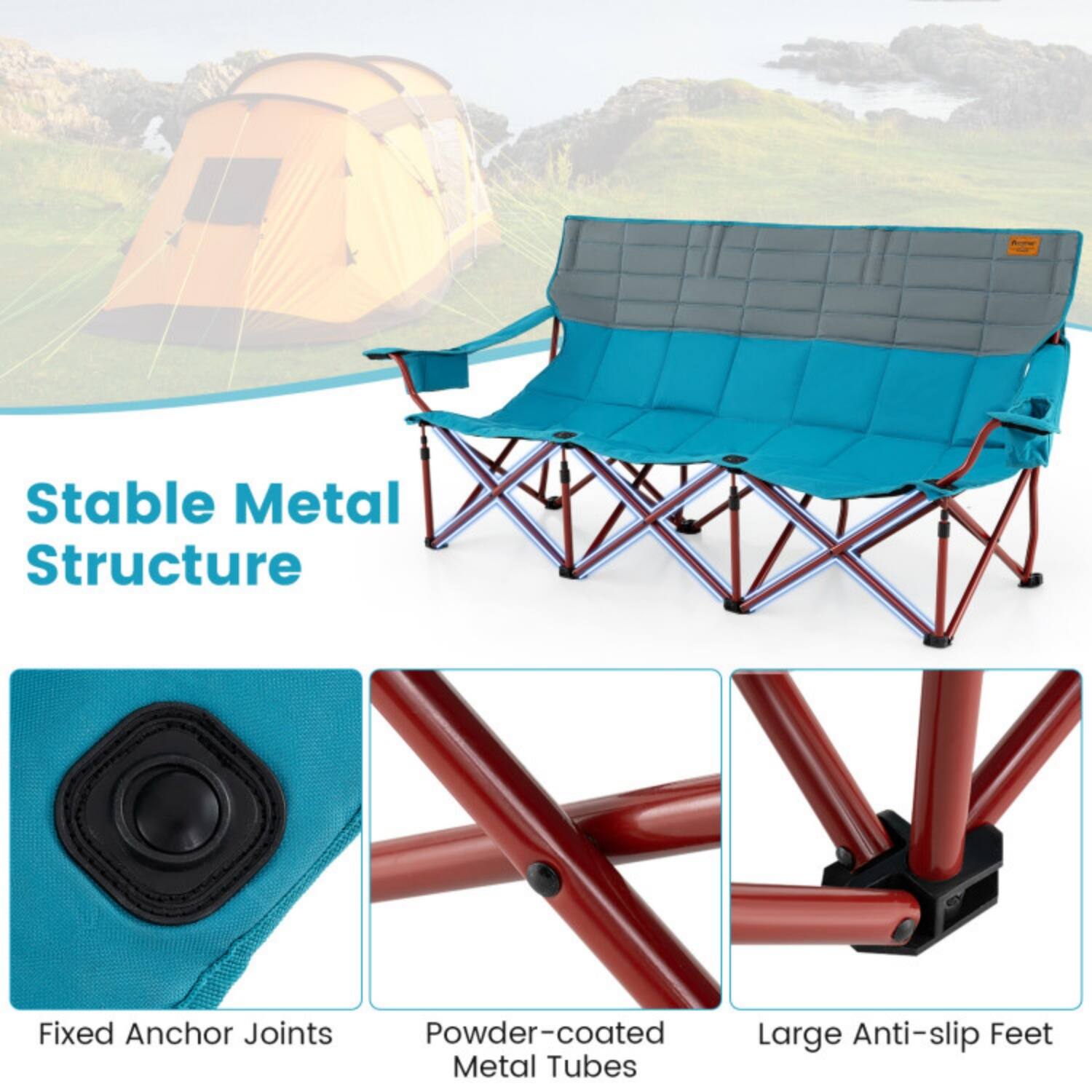 Stable Metal Structure

- Fixed Anchor Joints
- Powder-coated Metal Tubes
- Large Anti-slip Feet
