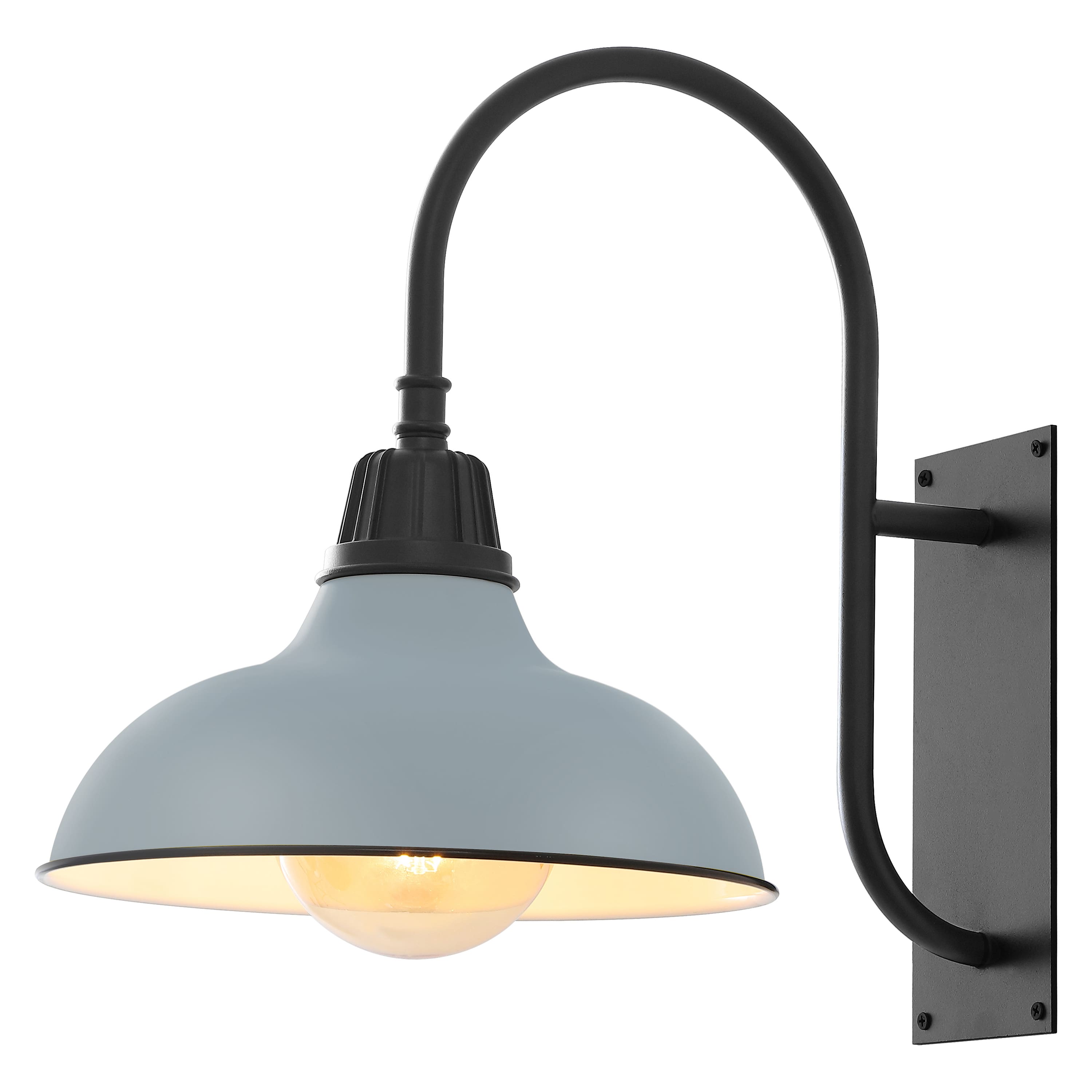 "Jonathan Y - Stanley 12.25"" 1-Light Farmhouse Industrial Indoor/Outdoor Iron LED Gooseneck Arm Outdoor Sconce, Matte Silver Blue - Matte Silver Blue/Black" price history on PriceWatchPro