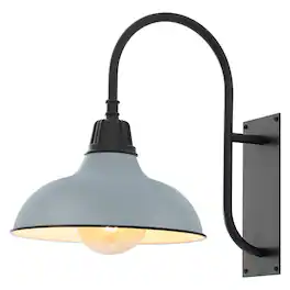 Jonathan Y - Stanley 12.25" 1-Light Farmhouse Industrial Indoor/Outdoor Iron LED Gooseneck Arm Outdoor Sconce, Matte Silver Blue - Matte Silver Blue/Black