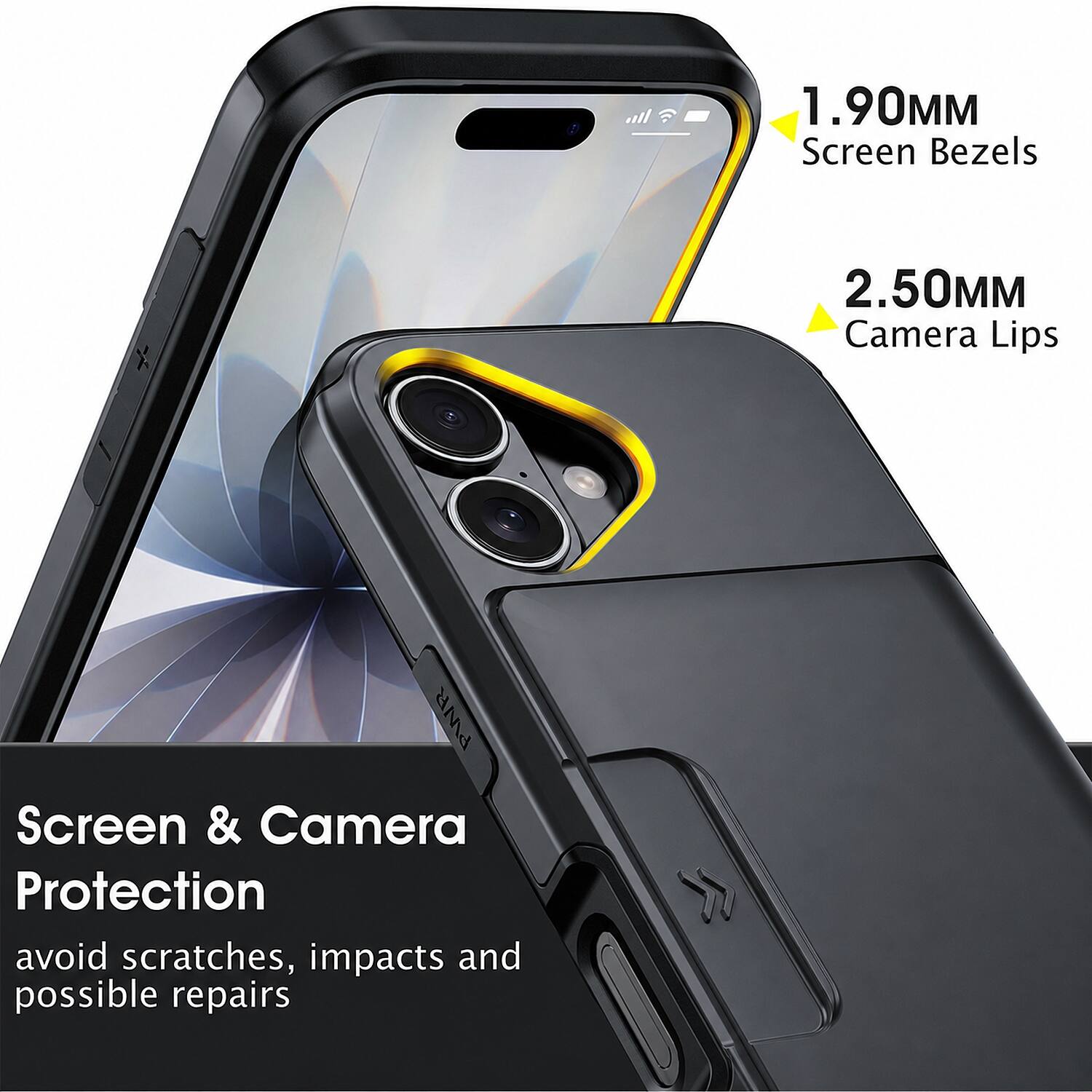 1.90MM Screen Bezels  
2.50MM Camera Lips  
Screen & Camera Protection  
avoid scratches, impacts and possible repairs