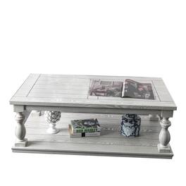 Manhattan Lane - Plank Top Coffee Table with Open Shelf and Turned Legs - White