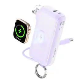 RORRY - Flow 10000mAh 40W Portable Charger with USB-C Cable and Wall Plug, Compatible with iPhone 18/17/16/15 - purple