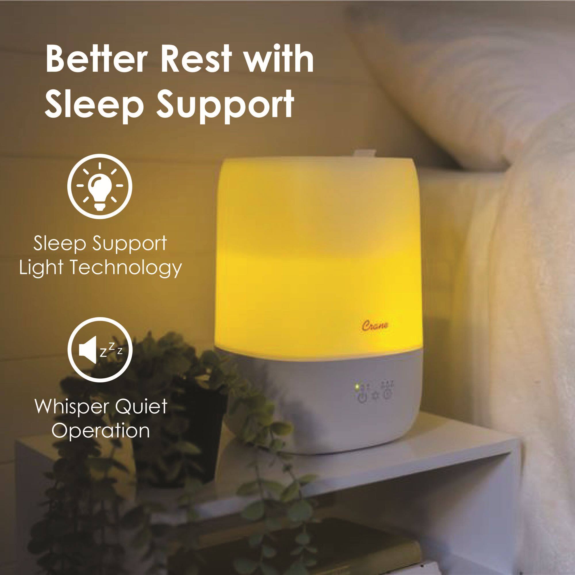 Back. CRANE - Top Fill Cool Mist Humidifier - 1 Gallon with Sleep Support Light & Essential Oil Tray - White.