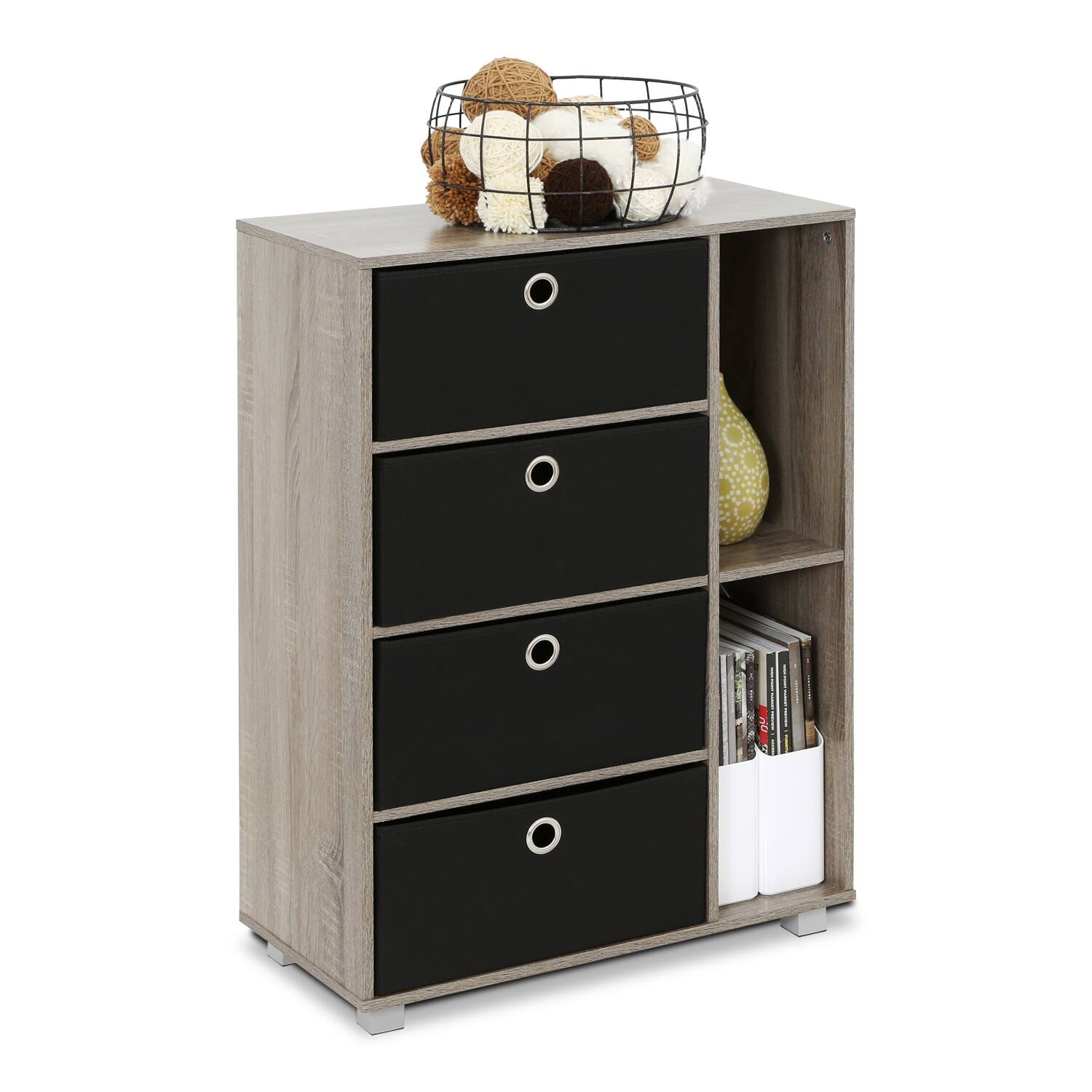 Alt View 2. Furinno - Andrey Multipurpose Storage Cabinet with Bin Drawers - French Oak/Black.
