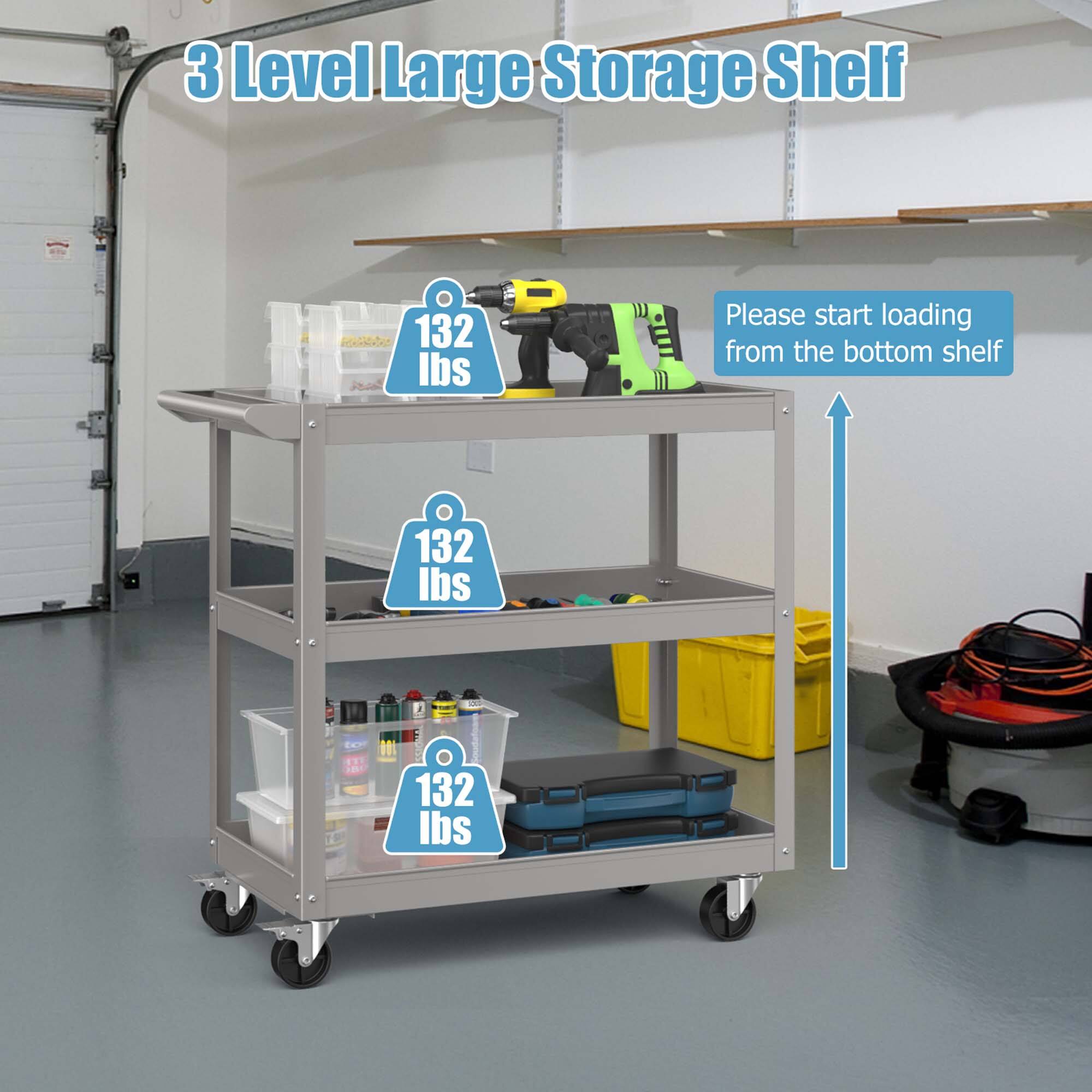 3 Level Large Storage Shelf

132 lbs

132 lbs

132 lbs

Please start loading from the bottom shelf