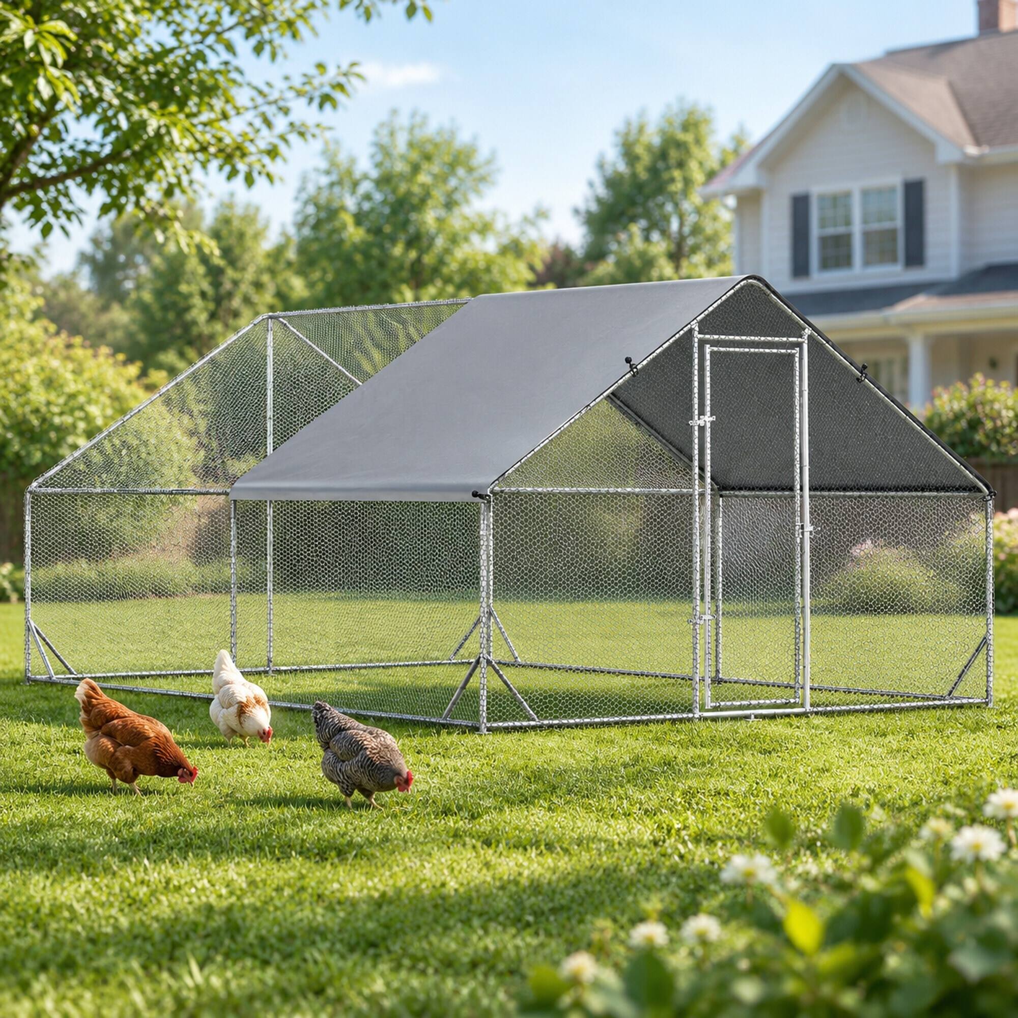 RYHNUYNE Metal Chicken Coop, Walk In Run, 9.8 x 13.1 x 6.6 ft ...