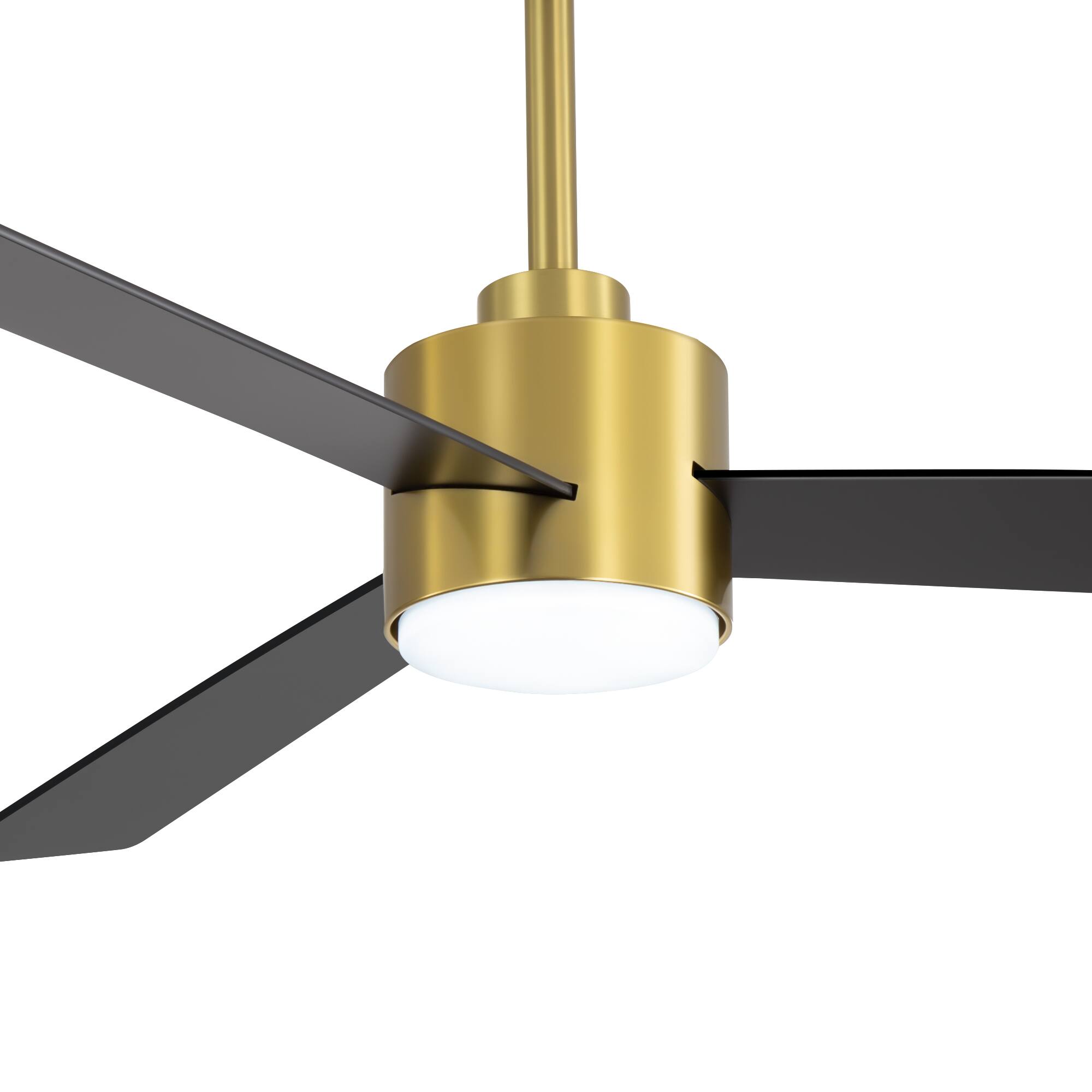 Left. Breezary - 52" Indoor Ceiling Fan, 3 Plywood Blades, 6-Speed DC Motor, Remote & Timer, 5" & 10" Downrods, LED Light/No Light Option - Gold and Black (With Light).