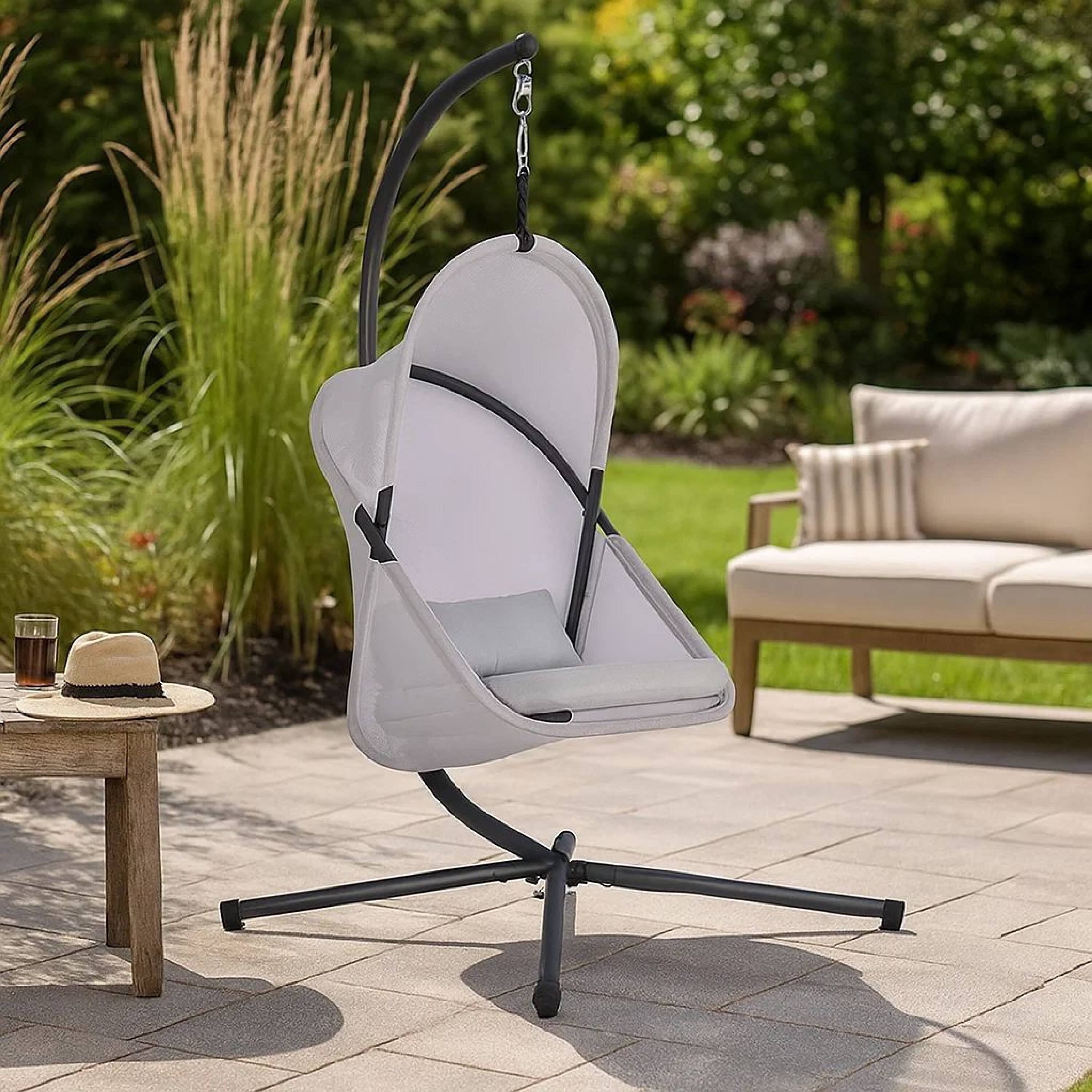 Alt View 8. Manhattan Lane - Cery Outdoor Egg Swing Chair, Foldable Stand - Black.