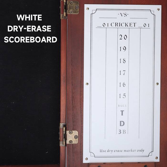 WHITE DRY-ERASE SCOREBOARD

- VS -
01 CRICKET 01

20
19
18
17
16
15

BULL
T
D
3B

Use dry erase marker only
