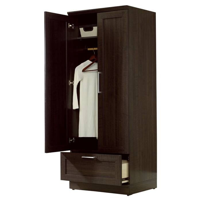 Left. Hivvago - Dark Brown Wood Wardrobe Cabinet Armoire with Garment Rod - Dark Brown.