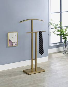 Kings Brand Furniture - Dossi Metal Suit Valet Stand, Clothes Rack, Clothing Organizer, Jacket Hanger, Tie Hanger - Gold