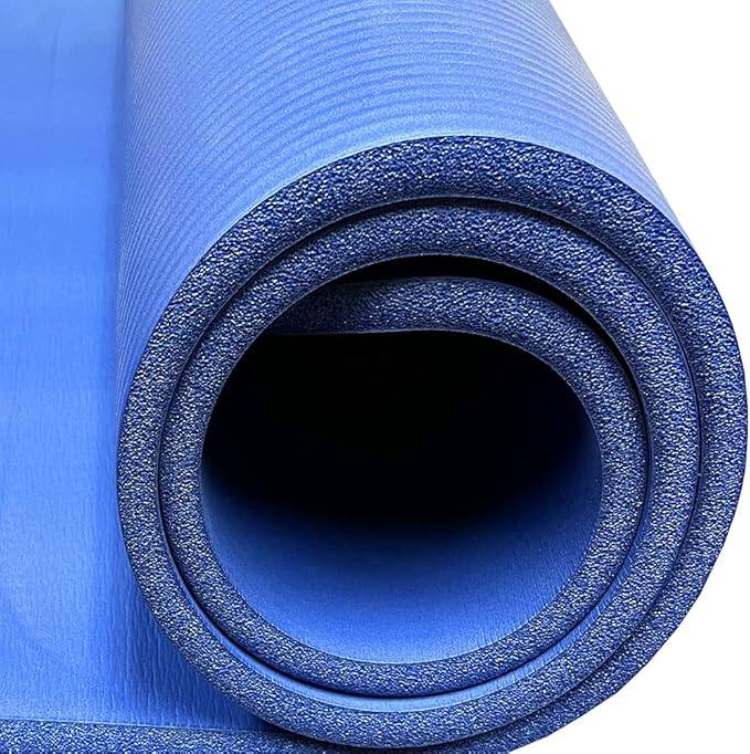 Angle. Amber Sporting Goods - Premium 1/2-Inch Extra Thick Yoga Mat – Non-Slip, Anti-Tear, with Carry Strap, 71"x24" - Blue.