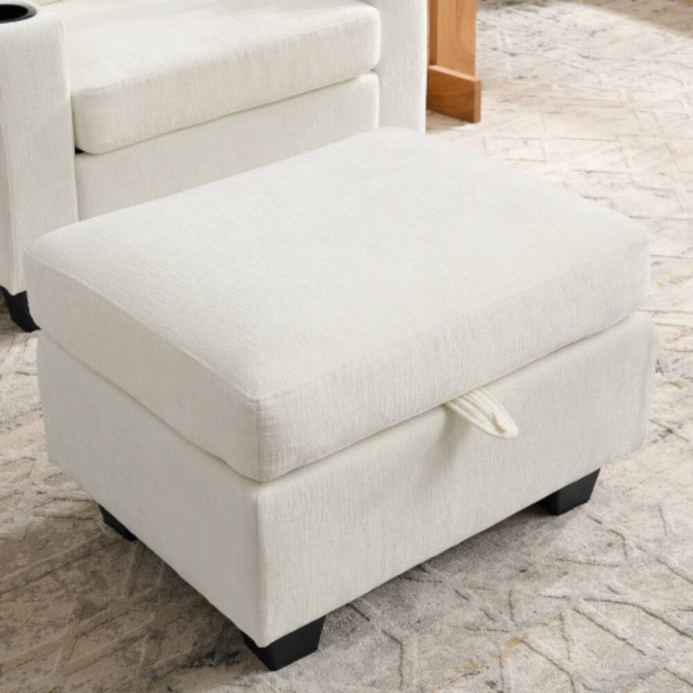 Alt View 5. LUCKY ONE - Single Sofa Recliner w/ Manual Backrest USB Port Cup Holders Hidden Storage Ottoman - Beige.