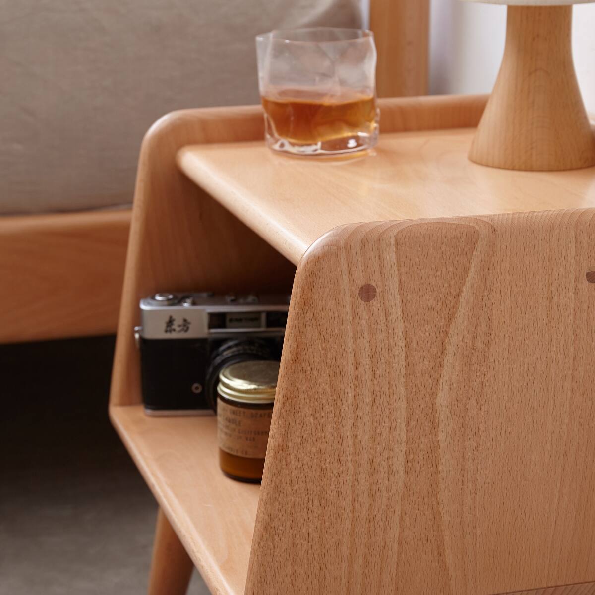 Alt View 4. Loheer - Loheer Solid Beech Wood Nightstand, Natural Wood Bedside Cabinet - Natural.
