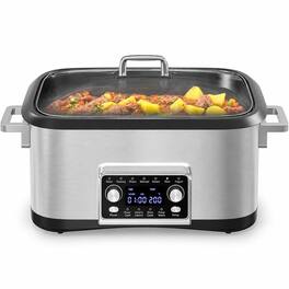 RYHNUYNE - 12-in-1 Programmable Slow Cooker, 8 Quart Multi Cooker, Non-Stick Pot, Steaming Rack, Glass Lid, Stainless Steel - Silver