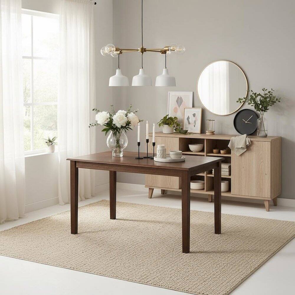Alt View 2. FurniFact - Walnut Rectangular Wood Dining Table - Walnut.