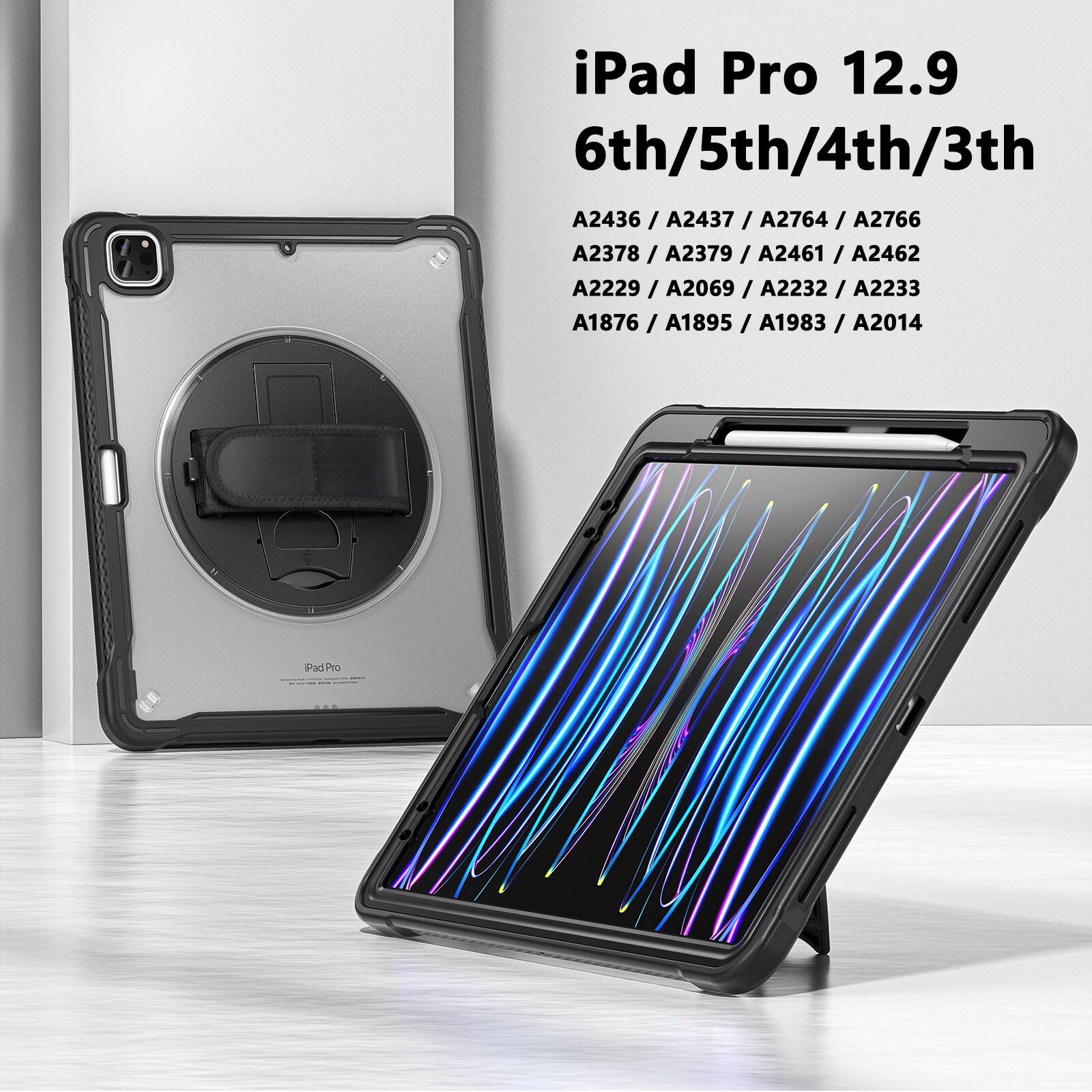 iPad Pro 12.9 6th/5th/4th/3rd  
A2436 / A2437 / A2764 / A2766  
A2378 / A2379 / A2461 / A2462  
A2229 / A2069 / A2232 / A2233  
A1876 / A1895 / A1983 / A2014