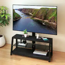 Z-Edge - TV Stand with Mount and Tempered Glass, Height Adjustable Universal Swivel Entertainment Center for 32-65 inch TVs - Black