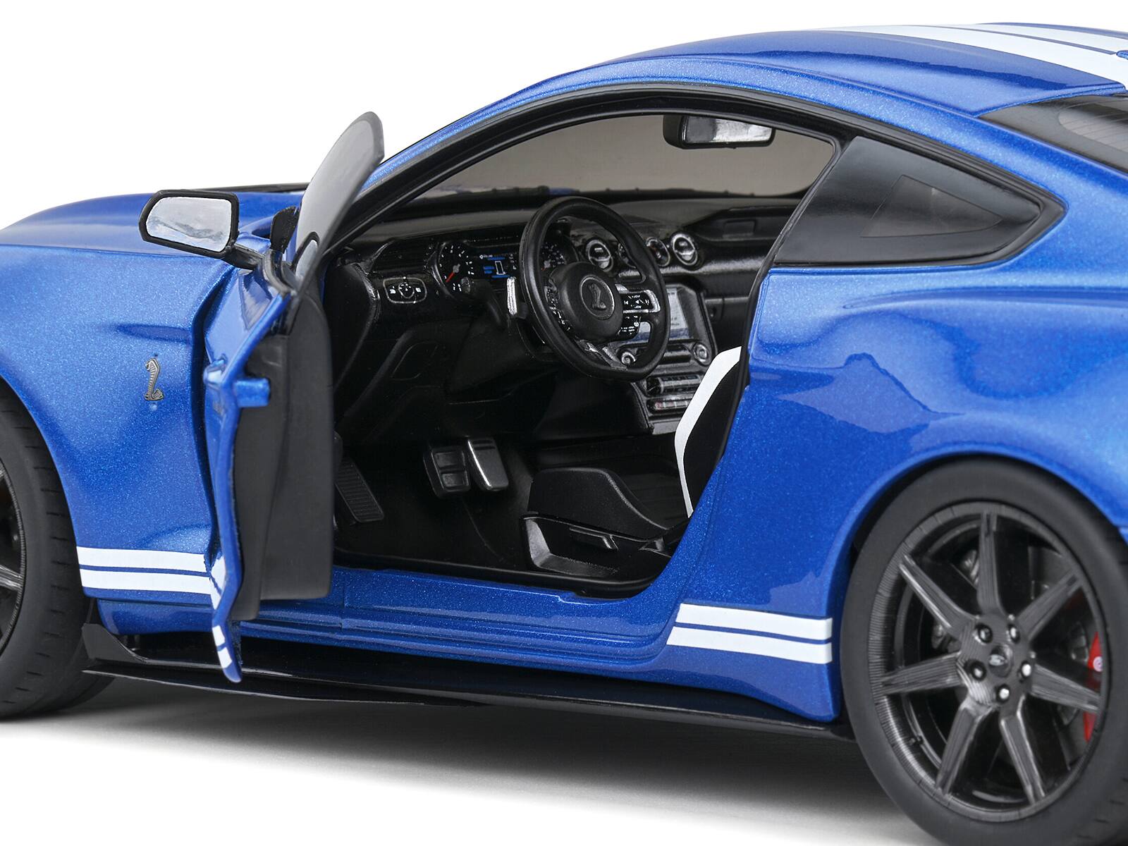 Alt View 2. Solido - 2020 Ford Mustang Shelby GT500 Fast Track Ford Performance Blue Metallic with White Stripes 1/18 Model Car by Solido.