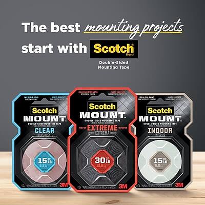 The best mounting projects start with Scotch Brand Double-Sided Mounting Tape.

- Scotch Mount Clear Double-Sided Tape
  - 15 lb
  - 6.8 g
  - 3M

- Scotch Mount Extreme Double-Sided Tape
  - 30 lb
  - 13.6 g
  - 3M

- Scotch Mount Indoor Double-Sided Tape
  - 15 lb
  - 6.8 g
  - 3M
