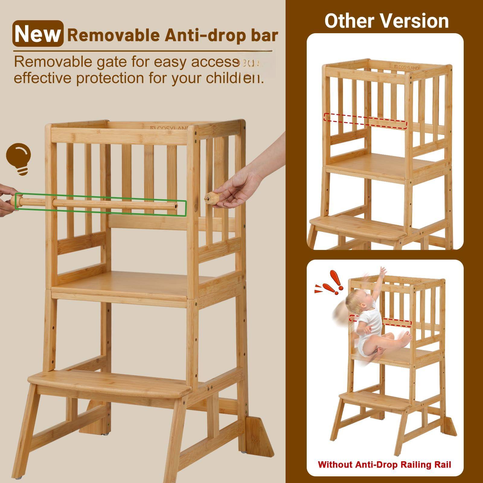 New Removable Anti-drop bar  
Removable gate for easy access!  
effective protection for your children.  

Other Version  
Without Anti-Drop Railing Rail