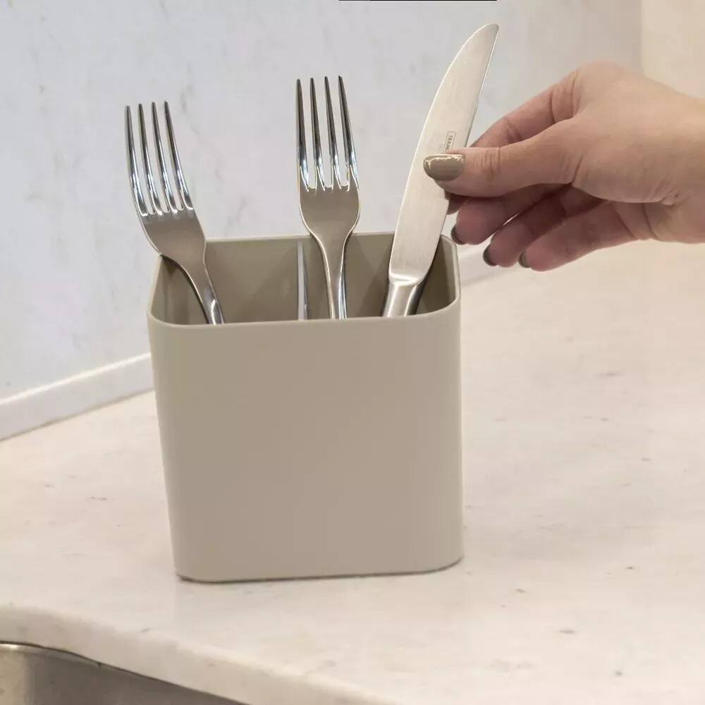 Alt View 1. OU - OU Kitchen Sink Organizer 3pc Set, Dish Rack, Cutlery Drainer & Soap Dispenser Caddy w Sponge Holder - Beige - Beige.