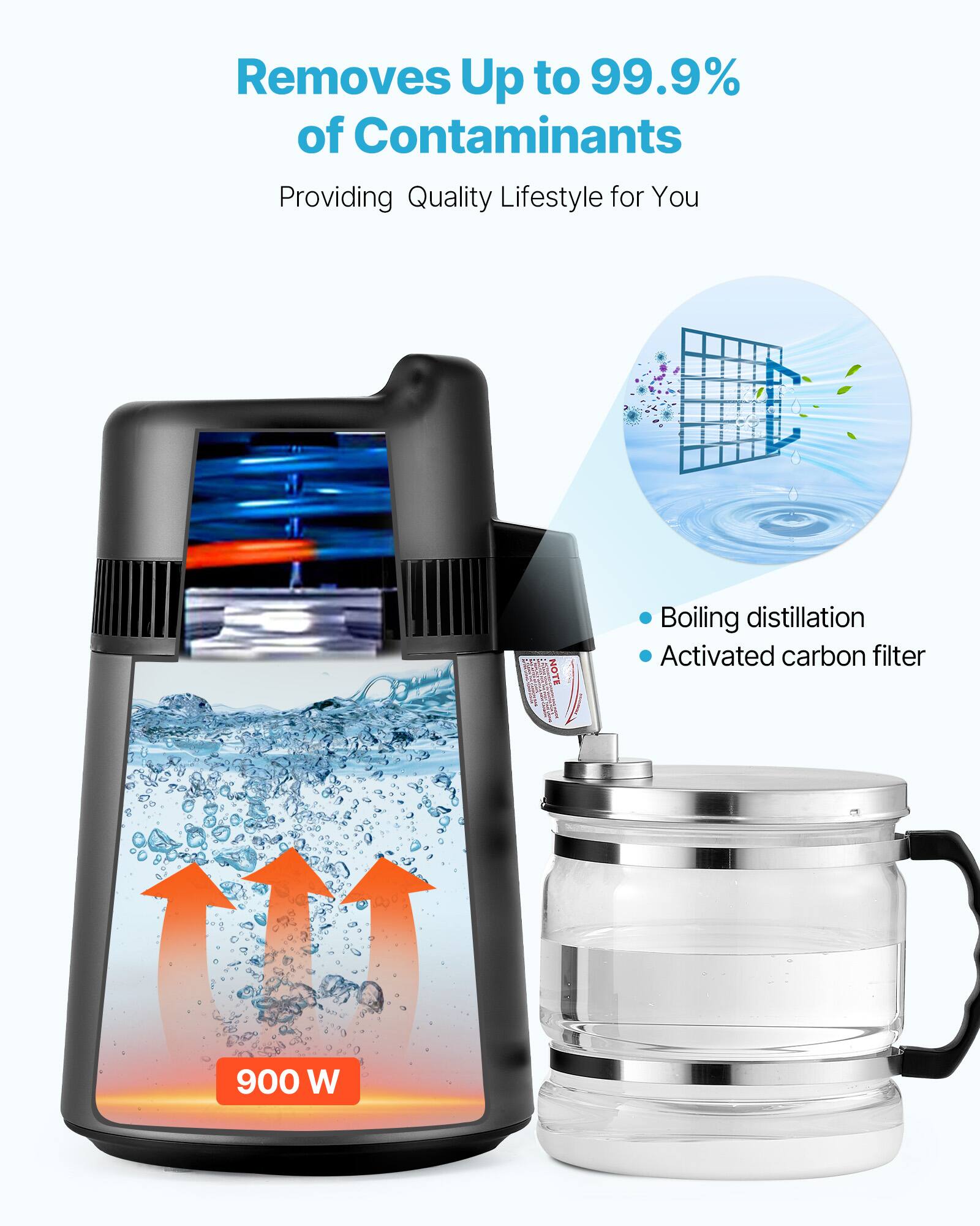 VEVOR Water Distiller,6L 1.6 Gallon Larger Pure Water Purifier Filter ...