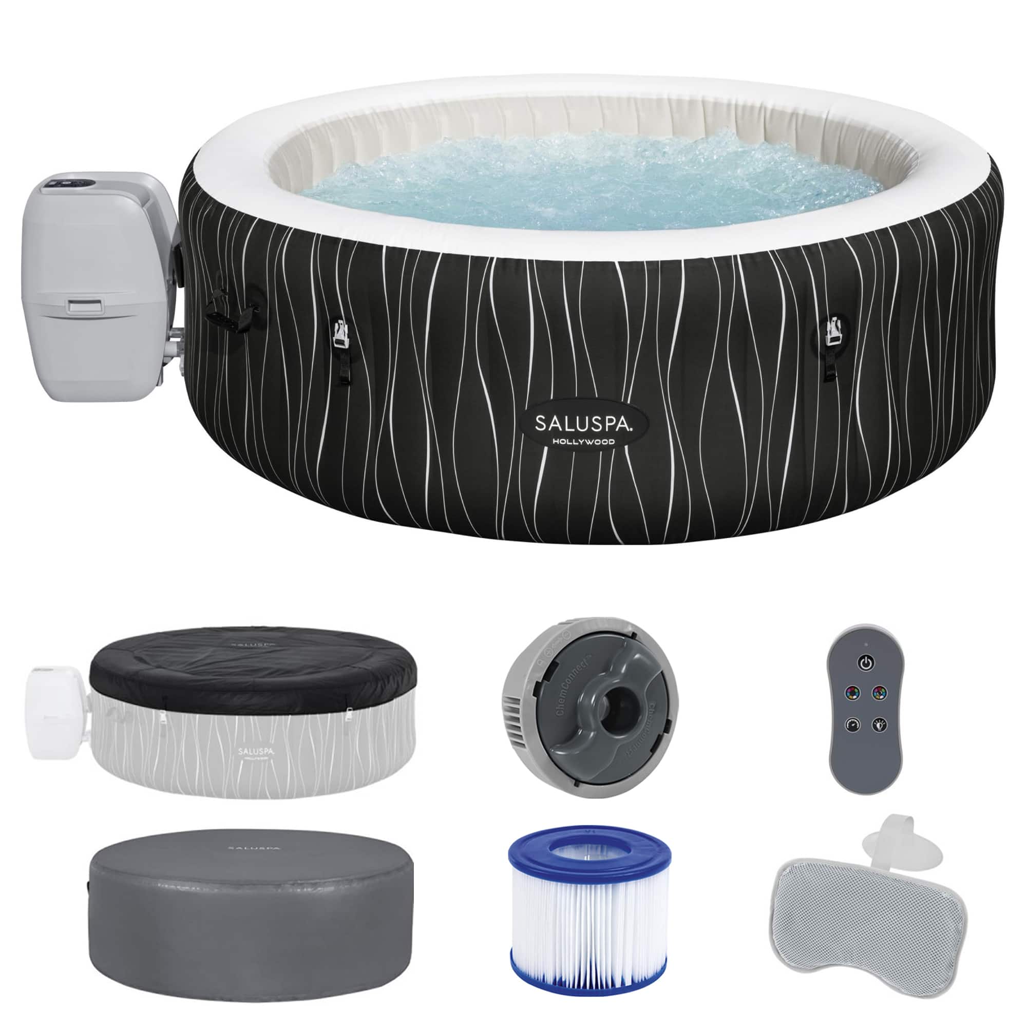 Bestway - SaluSpa Hollywood EnergySense Luxe AirJet Inflatable Hot Tub, Black - Black Print
