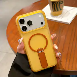 Dteck - Shockproof Frosted Case for Apple iPhone 17 Pro Max with Aluminum Kickstand, Magnetic TPU Cover, Anti Slip Side Grip - Yellow