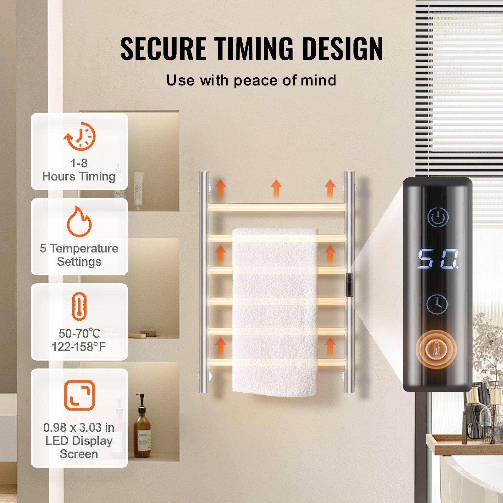SECURE TIMING DESIGN  
Use with peace of mind  

1-8 Hours Timing  
5 Temperature Settings  
50-70°C (122-158°F)  
0.98 x 3.03 in LED Display Screen